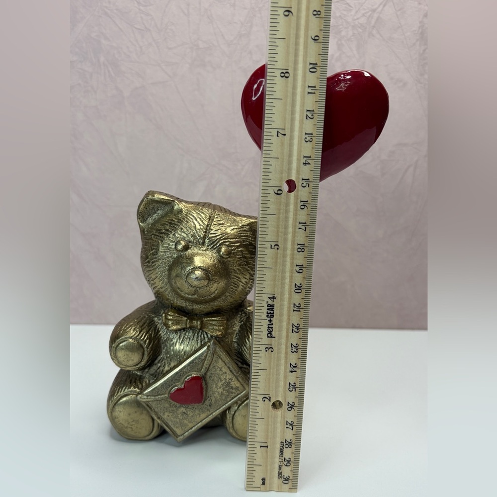 Gold Bear with Red Heart Balloon Figurine - Picture 2 of 13